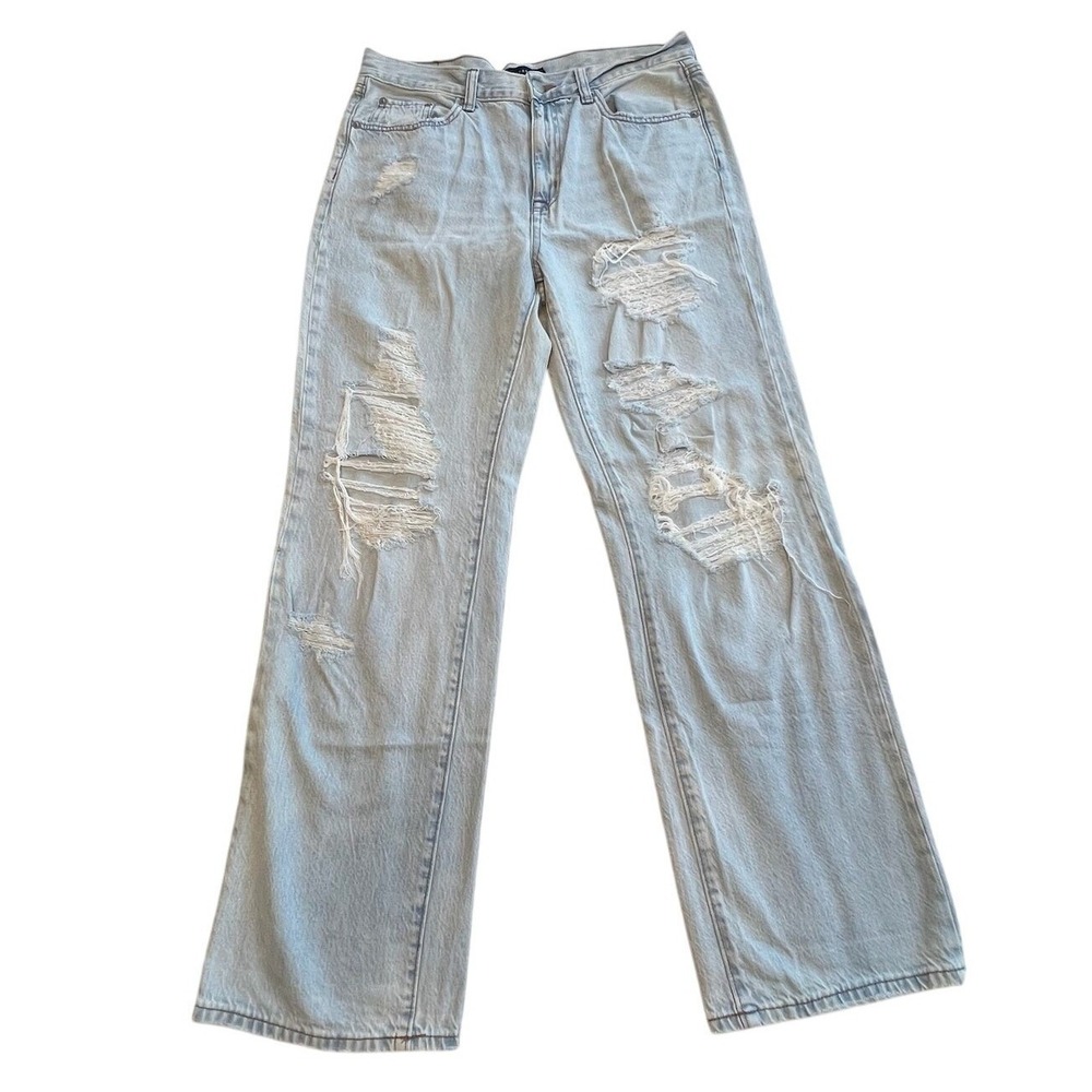 Aeropostale Jeans Women's 8 Skater Light Blue Distressed Wide Leg‎ Denim Baggy